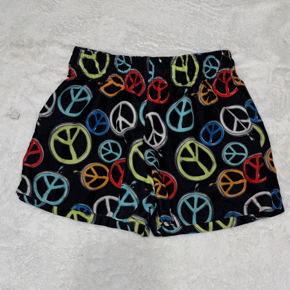 Peace Sign Print Black swim Shorts - Multicolor